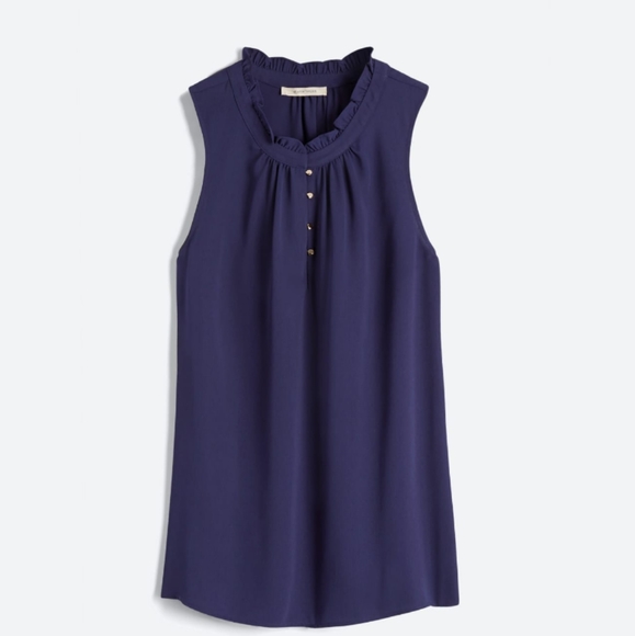 41 Hawthorn Tops - NWT 41 HAWTHORN navy shell ruffle neck top